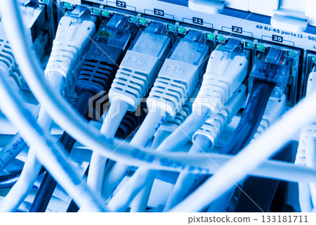 close-up of ethernet cables and switch close-up of ethernet cables and switch 133181711