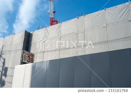 Exterior and entrance of the apartment building construction site Exterior and entrance of the apartment building construction site 133181768