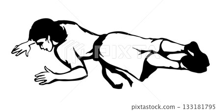 An exhausted person lies on the ground. Vector drawing 133181795