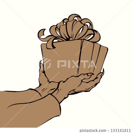 The hand gives a gift. Vector drawing The hand gives a gift. Vector drawing 133181811