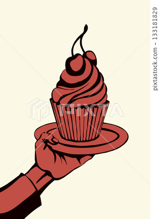 Vector drawing. The hand offers a treacherous treat 133181829