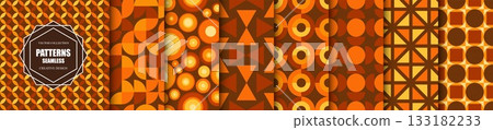 Collection of vector seamless colorful patterns - vintage design. Trendy retro backgrounds, fashion style 60 - 70s. Simple unusual creative prints 133182233