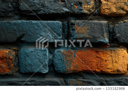 Colorful brick wall with unique textures in bright light 133182906