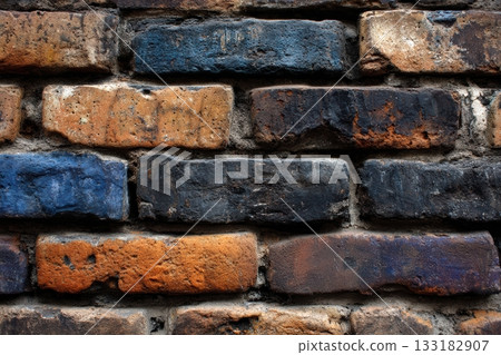 Unique textures of weathered bricks in various shades 133182907