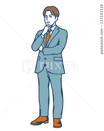 沉思的男性商務人士插畫-一位穿著西裝、若有所思的人 沉思的男性商務人士插畫-一位穿著西裝、若有所思的人 133183116
