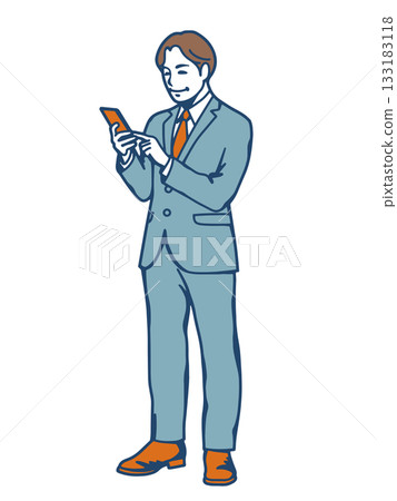 一位身穿西裝的男性商務人士正在操作智慧型手機。 一位身穿西裝的男性商務人士正在操作智慧型手機。 133183118