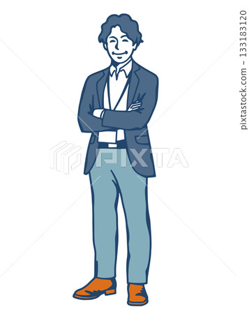 Illustration of a young male businessman with his arms crossed. Character material with employee ID. Illustration of a young male businessman with his arms crossed. Character material with employee ID. 133183120
