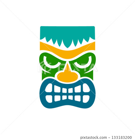 Colorful tribal tiki mask with crown and round eyes. Vector Polynesian style face illustration for cultural art, tropical decor and festival themes 133183200