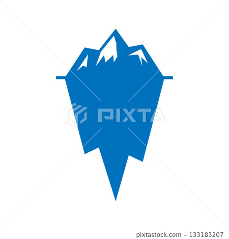 Blue iceberg with snowy mountain top. Vector frozen peak design for climate, arctic, expedition, travel and environmental concepts. 133183207