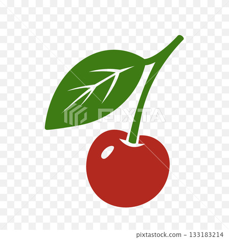 Single cherry fruit with green leaf. Flat vector red cherry illustration for summer, food design, healthy eating and natural artworks 133183214