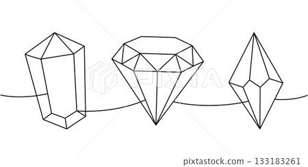 Spiritual stone, diamond, crystal one line continuous drawing. Precious gems. Vector illustration 133183261
