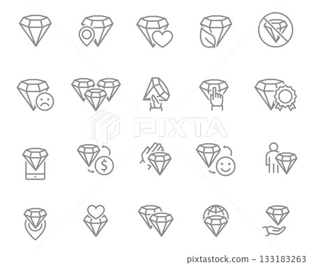 Diamond set icons. Diamonds of various geometric shapes and sizes. Vector illustration. 133183263