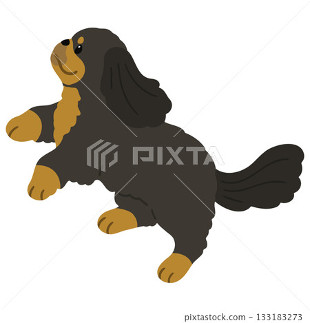 一幅簡單可愛的插圖,描繪了一隻跳躍的黑褐色北京犬(沒有主要線條)。 一幅簡單可愛的插圖,描繪了一隻跳躍的黑褐色北京犬(沒有主要線條)。 133183273