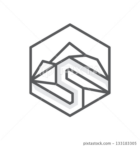 Geometric outline mountain with abstract letter S in flat vector design style Geometric outline mountain with abstract letter S in flat vector design style 133183305