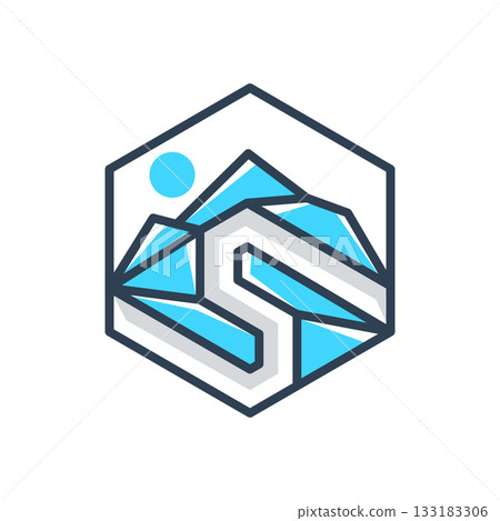 Geometric mountain with abstract letter S in flat vector design style Geometric mountain with abstract letter S in flat vector design style 133183306