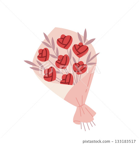 Valentine Bouquet with Heart-Shaped Flowers in Cute Romantic Style Valentine Bouquet with Heart-Shaped Flowers in Cute Romantic Style 133183517