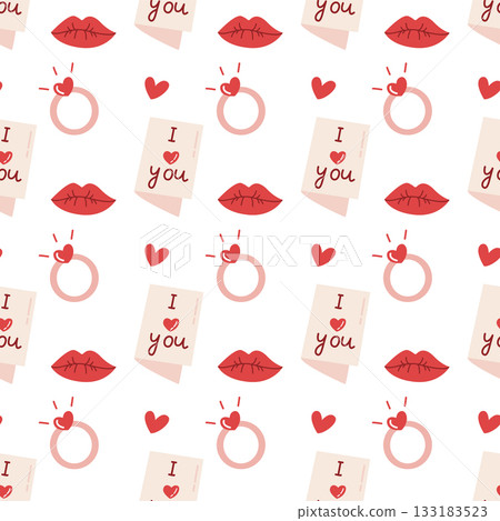 Seamless Valentine Pattern with Hearts, Kisses, Rings and Love Notes Seamless Valentine Pattern with Hearts, Kisses, Rings and Love Notes 133183523