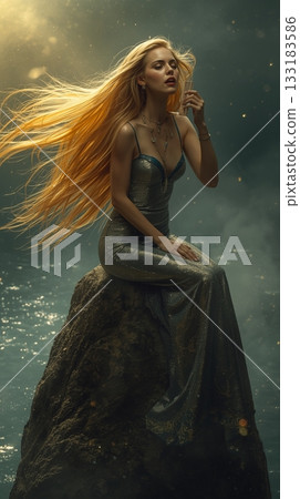 Woman in a beautiful mermaid dress 133183586