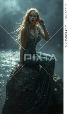 Woman in a beautiful mermaid dress 133183587