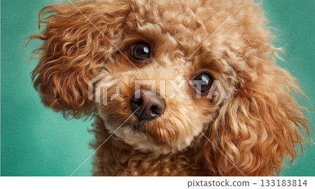 一隻貴賓犬抬頭看著薄荷綠背景的插圖 一隻貴賓犬抬頭看著薄荷綠背景的插圖 133183814