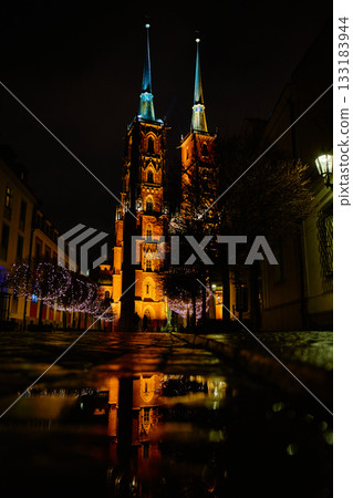 Cathedral of St John the Baptist in Wroclaw illuminated at night Cathedral of St John the Baptist in Wroclaw illuminated at night 133183944