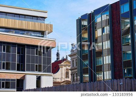 Modern buildings with historic architecture in Prague city 133183956