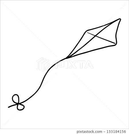 Kite. Vector hand drawn illustration of Kite. Children's toy illustration in outline style. Contour image air kite for kids goods, baby shower and children's room, childish holiday. Toy illustration 133184156