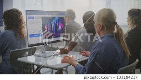 Senior Learner Studies AI Design With Young Mentor 133184217