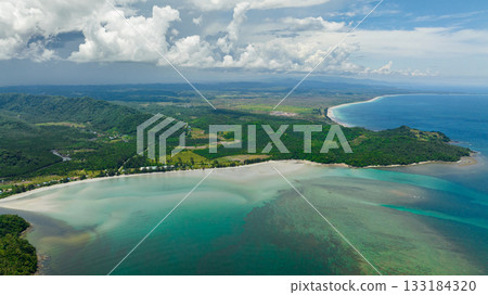 Aerial drone of coast of the island of Borneo with beautiful beaches, bays and lagoons. Malaysia. Aerial drone of coast of the island of Borneo with beautiful beaches, bays and lagoons. Malaysia. 133184320