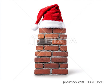 Brick chimney with Santa hat for Christmas Brick chimney with Santa hat for Christmas 133184593