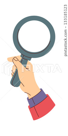 Male hand holding magnifying glass Male hand holding magnifying glass 133185123