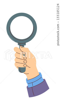 Inspector hand holding magnifying glass Inspector hand holding magnifying glass 133185124