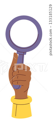 Analytics hand holding magnifying glass Analytics hand holding magnifying glass 133185129