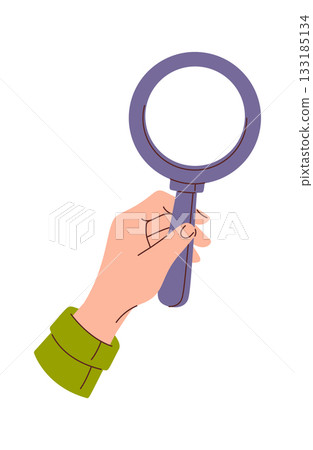 Human hand with magnifying glass 133185134