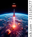 Sarmat rocket launch global conflict and countdown to destruction. A rocket launches above Earth, with visible landmasses.  133185277