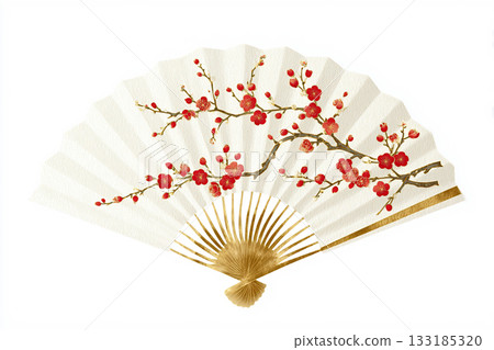 梅花圖案的日式扇子 133185320