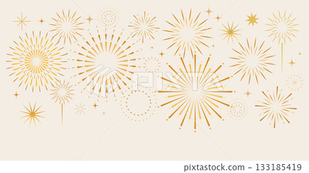 Golden abstract fireworks background for Christmas, New Year and 4th of July designs 133185419
