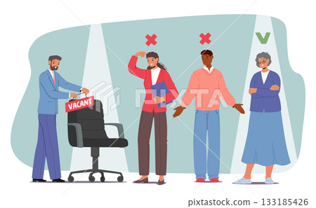 Employer offering vacant place in company only for aged people cartoon vector illustration Employer offering vacant place in company only for aged people cartoon vector illustration 133185426