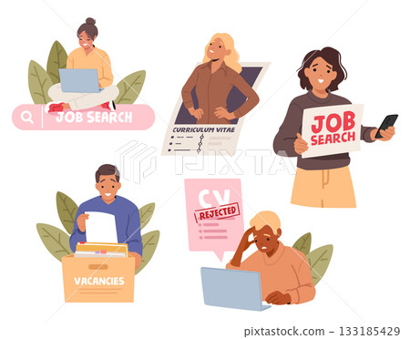 Job search, CV form creation and online application submission with positive and negative answer set Job search, CV form creation and online application submission with positive and negative answer set 133185429