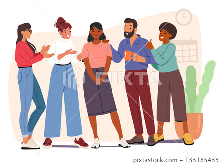 Team of business professionals happy for female colleague, congratulating her, saying nice words Team of business professionals happy for female colleague, congratulating her, saying nice words 133185433