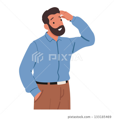 Businessman cartoon character looking confused and puzzled having troubles in decision making Businessman cartoon character looking confused and puzzled having troubles in decision making 133185469