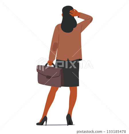 Businesswoman cartoon character conveying confusion, overthinking regarding critical decision Businesswoman cartoon character conveying confusion, overthinking regarding critical decision 133185478