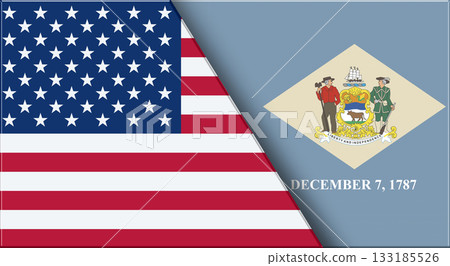 Flags of USA and Delaware. United States and Delaware official flags 133185526