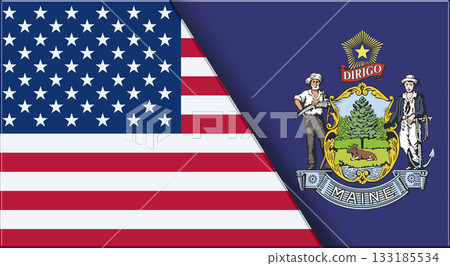 Flags of USA and Maine. United States and Maine official flags Flags of USA and Maine. United States and Maine official flags 133185534