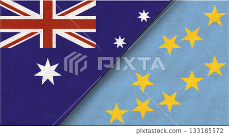 Flags of Australia and Tuvalu. Australian and Tuvalu National flags on Fabric Flags of Australia and Tuvalu. Australian and Tuvalu National flags on Fabric 133185572