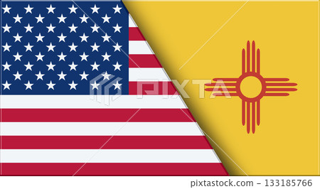 Flags of USA and New Mexico. United States and New Mexico official flags Flags of USA and New Mexico. United States and New Mexico official flags 133185766