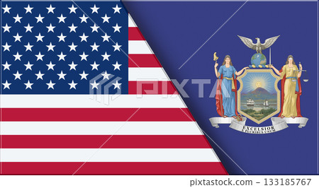 Flags of USA and New York. United States and New York official flags Flags of USA and New York. United States and New York official flags 133185767