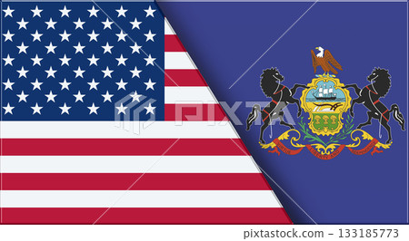 Flags of USA and Pennsylvania. United States and Pennsylvania official flags 133185773