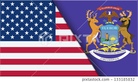 Flags of USA and Michigan. United States and Michigan official flags Flags of USA and Michigan. United States and Michigan official flags 133185832
