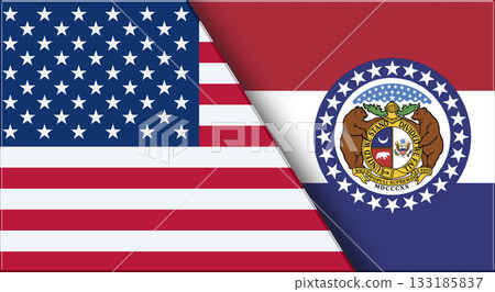 Flags of USA and Missouri. United States and Missouri official flags 133185837
